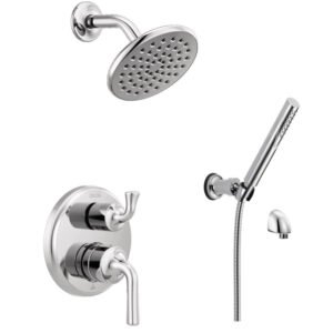 delta kayra 14 series pressure balanced shower system with shower head and hand shower includes rough in valve 1.75 gpm chrome