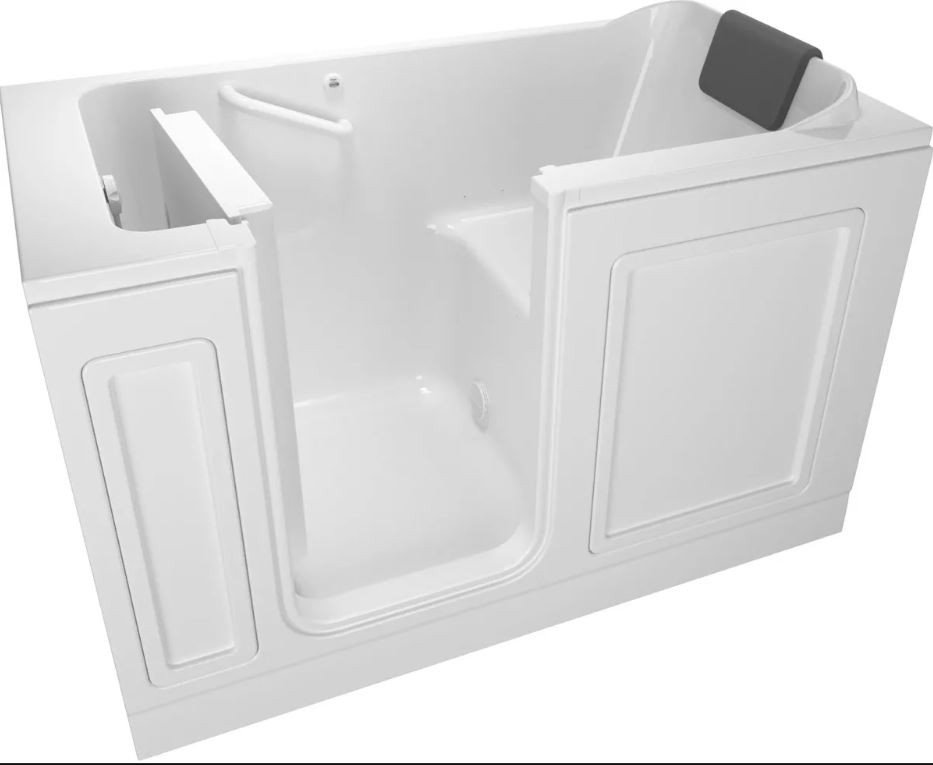 american standard luxury 59 1/2" walk in soaking bathtub with left hand drain, comfort jets, and quick drain pump